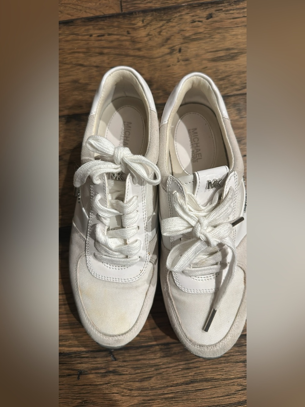 Michael Kors White and Off-White Low-Top Lace-Up Sneakers
